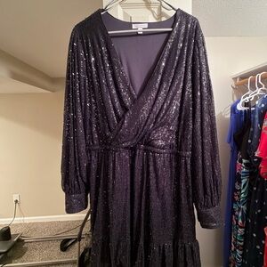 LC Lauren Conrad Shimmering Black Long Sleeve Dress